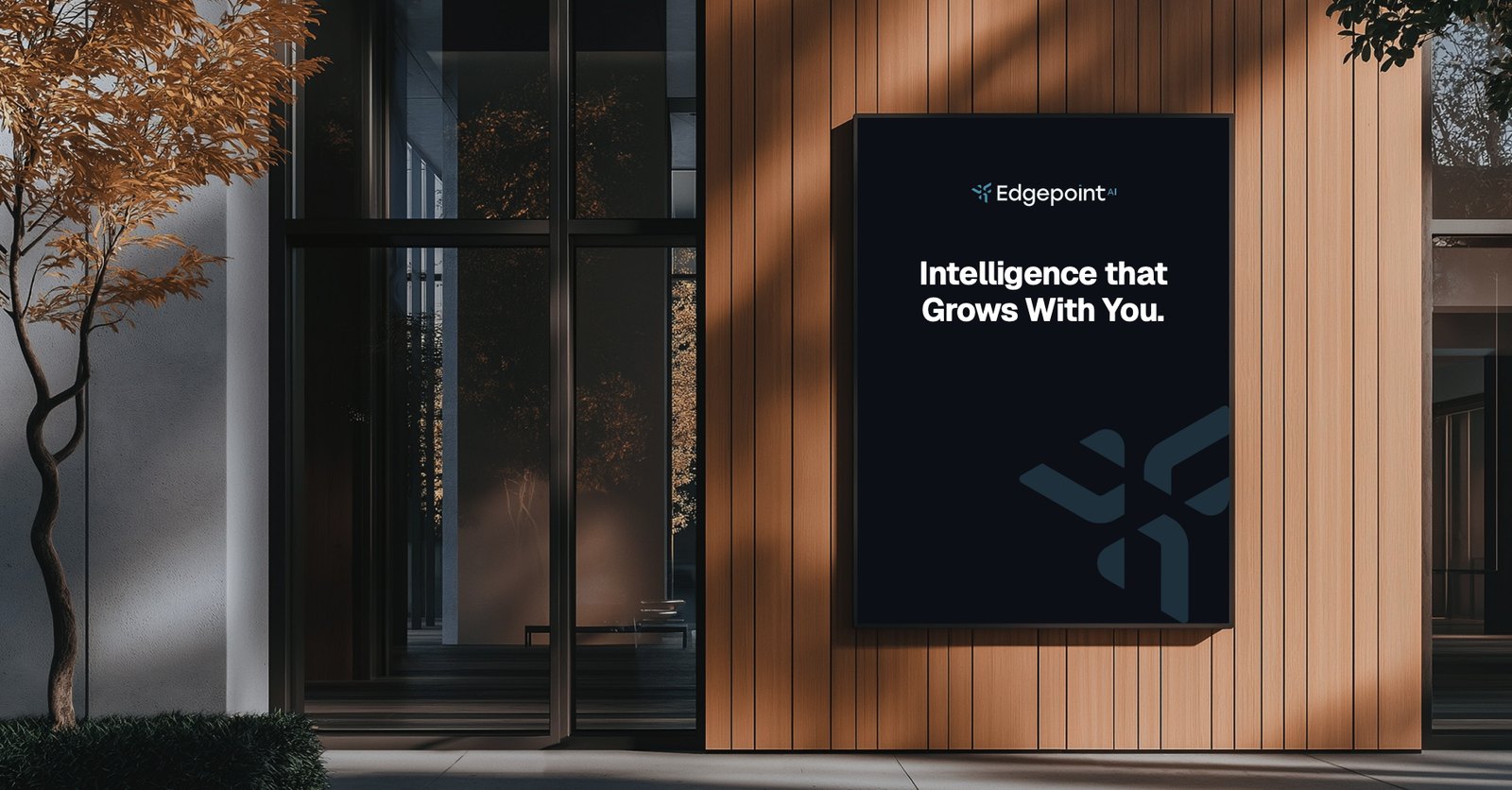 Edgepoint AI signage reading 'Intelligence that Grows With You.' on a timber building facade