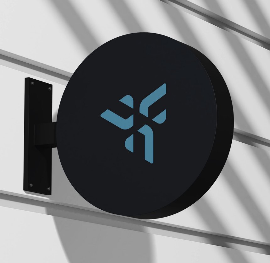 Circular Edgepoint AI wall sign featuring the blue brand emblem